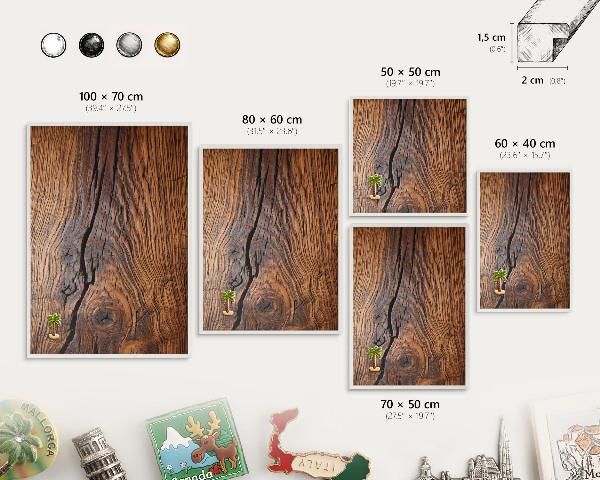 Decorative magnet board with a white frame Wood texture