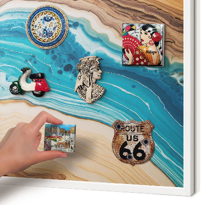 Magnetic board for travel magnets in a white frame Earth's layers