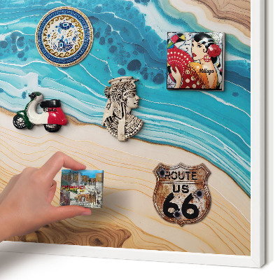 Magnetic board for travel magnets in a white frame Earth's layers