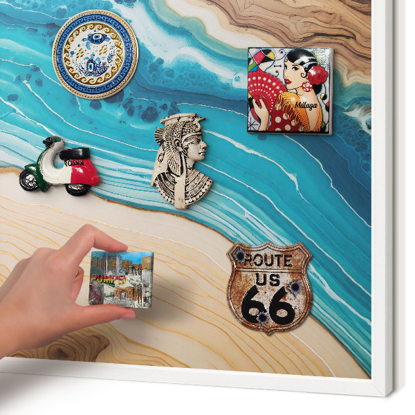 Magnetic board for travel magnets in a white frame Earth's layers