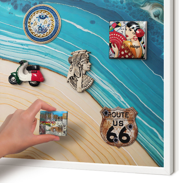 Magnetic board for travel magnets in a white frame Earth's layers