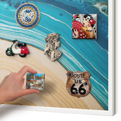 Magnetic board for travel magnets in a white frame Earth's layers