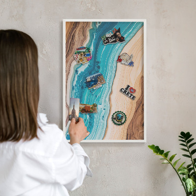Magnetic board for travel magnets in a white frame Earth's layers