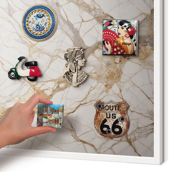 Decorative magnet board with a white frame Marble elegance