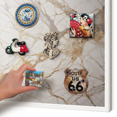 Decorative magnet board with a white frame Marble elegance