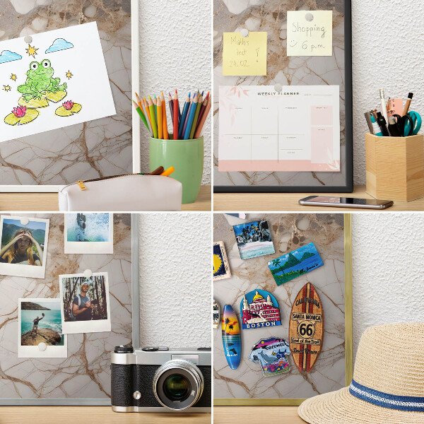 Decorative magnet board with a white frame Marble elegance