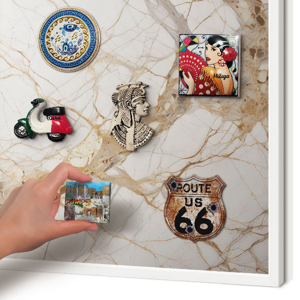 Decorative magnet board with a white frame Marble elegance
