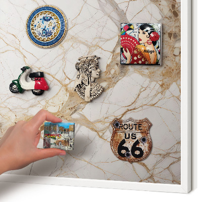 Decorative magnet board with a white frame Marble elegance