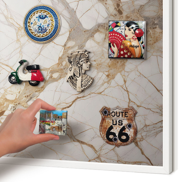 Decorative magnet board with a white frame Marble elegance