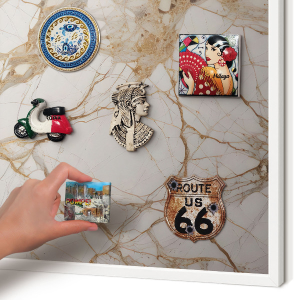 Decorative magnet board with a white frame Marble elegance