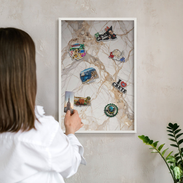 Decorative magnet board with a white frame Marble elegance