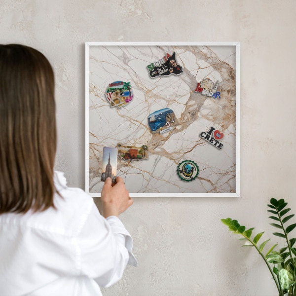Decorative magnet board with a white frame Marble elegance