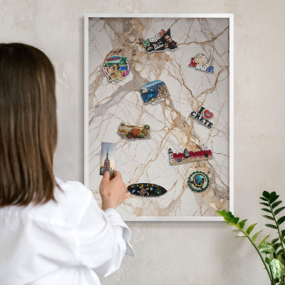 Decorative magnet board with a white frame Marble elegance
