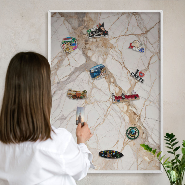Decorative magnet board with a white frame Marble elegance