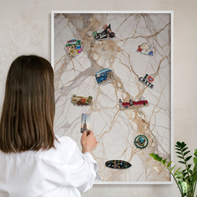 Decorative magnet board with a white frame Marble elegance