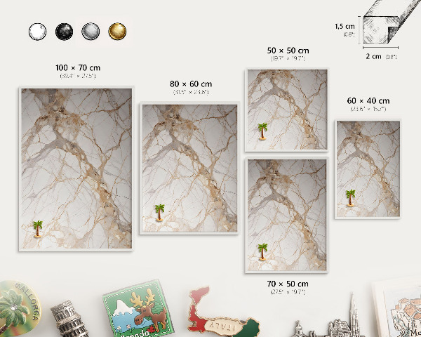 Decorative magnet board with a white frame Marble elegance