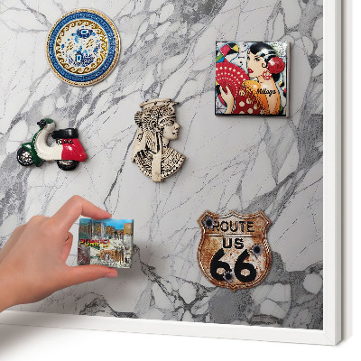 Magnetic board for travel magnets in a white frame Marble elegance