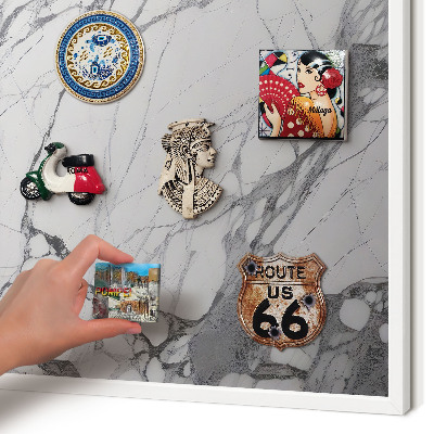 Magnetic board for travel magnets in a white frame Marble elegance