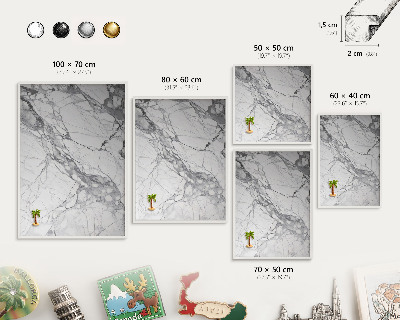 Magnetic board for travel magnets in a white frame Marble elegance