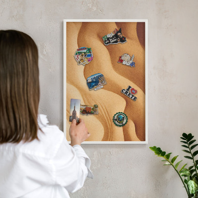 Decorative magnet board with a white frame Sand waves