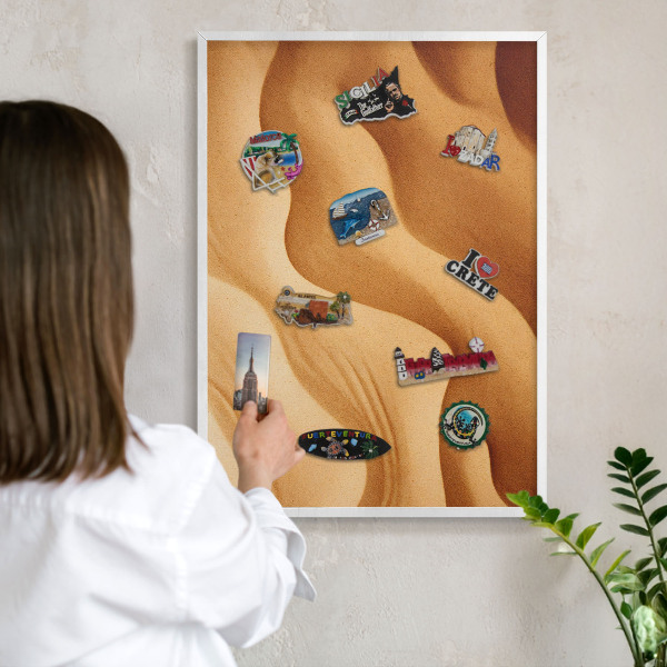 Decorative magnet board with a white frame Sand waves