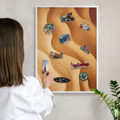 Decorative magnet board with a white frame Sand waves