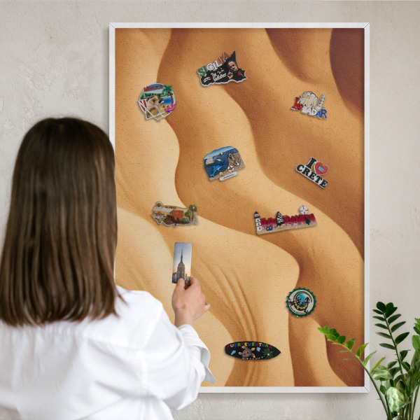 Decorative magnet board with a white frame Sand waves
