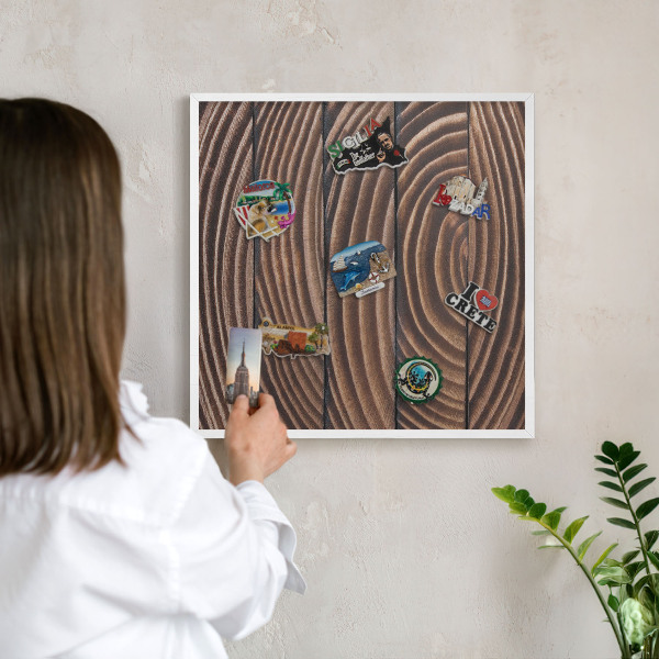 Decorative magnet board with a white frame Wood structure