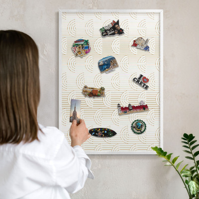Magnetic board for travel magnets in a white frame Artistic arches