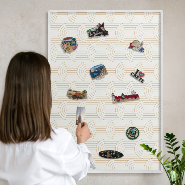 Magnetic board for travel magnets in a white frame Artistic arches