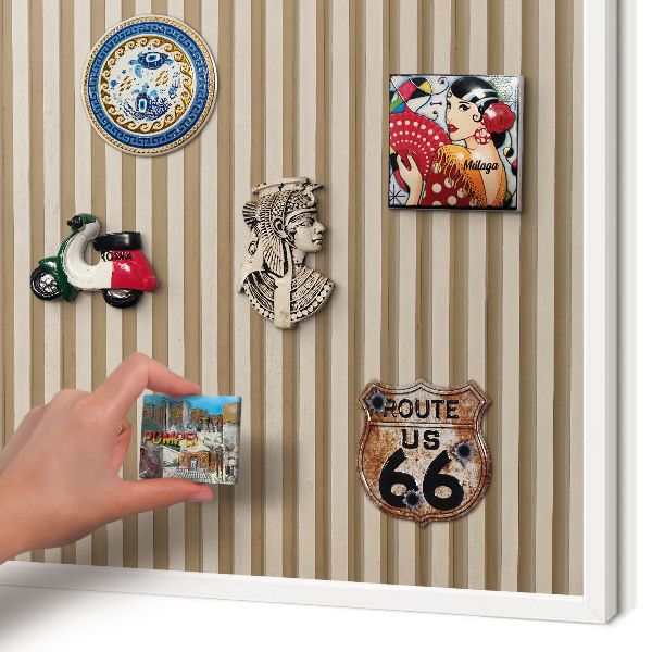 Decorative magnet board with a white frame Wooden slats