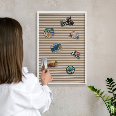 Decorative magnet board with a white frame Wooden slats