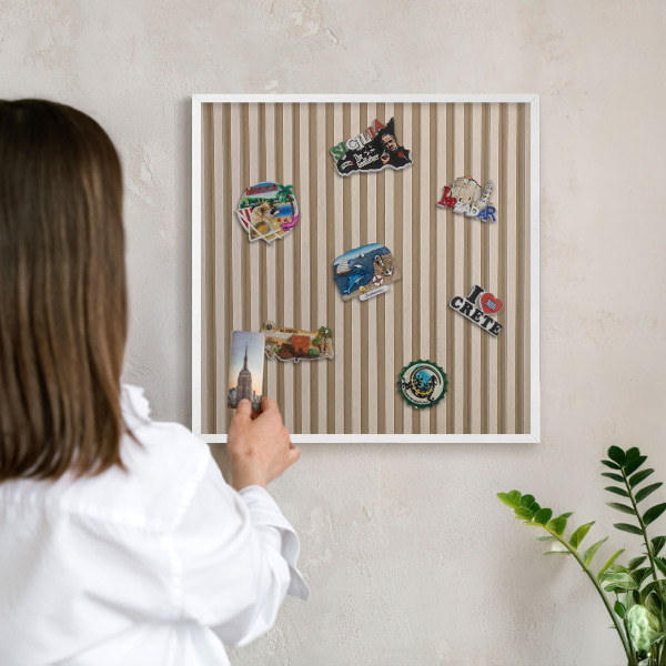Decorative magnet board with a white frame Wooden slats