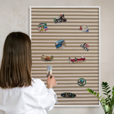 Decorative magnet board with a white frame Wooden slats