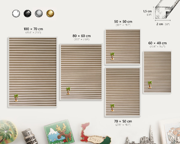 Decorative magnet board with a white frame Wooden slats
