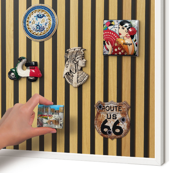 Magnetic board for travel magnets in a white frame Wooden rhythms