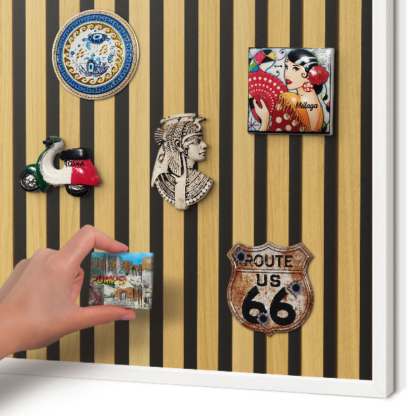 Magnetic board for travel magnets in a white frame Wooden rhythms