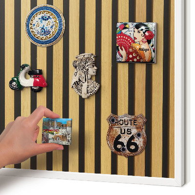 Magnetic board for travel magnets in a white frame Wooden rhythms