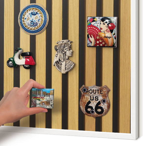 Magnetic board for travel magnets in a white frame Wooden rhythms