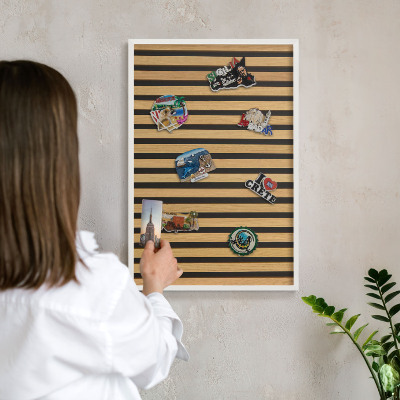 Magnetic board for travel magnets in a white frame Wooden rhythms