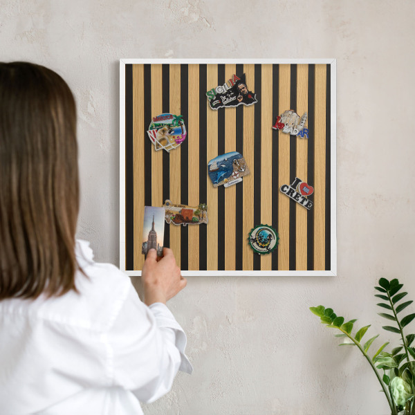 Magnetic board for travel magnets in a white frame Wooden rhythms
