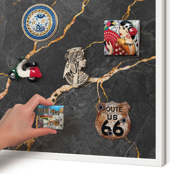 Decorative magnet board with a white frame Marble ribbons