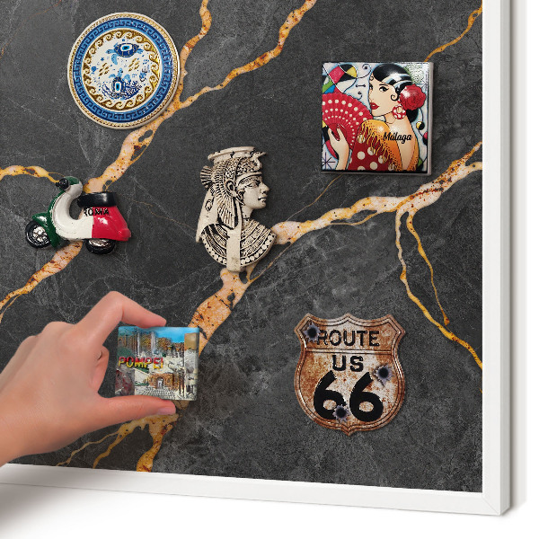 Decorative magnet board with a white frame Marble ribbons
