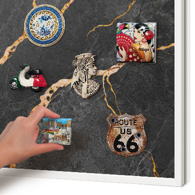 Decorative magnet board with a white frame Marble ribbons