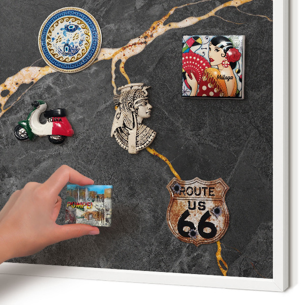 Decorative magnet board with a white frame Marble ribbons