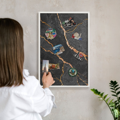 Decorative magnet board with a white frame Marble ribbons