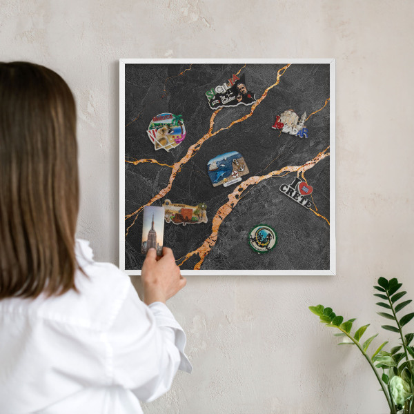 Decorative magnet board with a white frame Marble ribbons