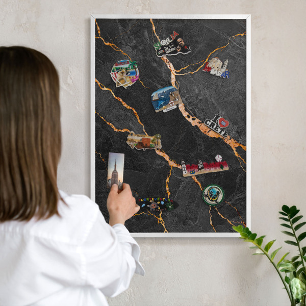 Decorative magnet board with a white frame Marble ribbons