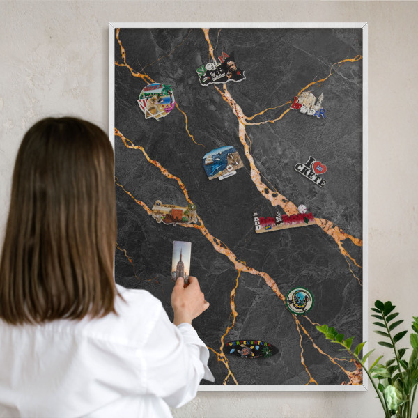 Decorative magnet board with a white frame Marble ribbons
