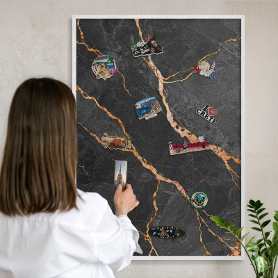Decorative magnet board with a white frame Marble ribbons